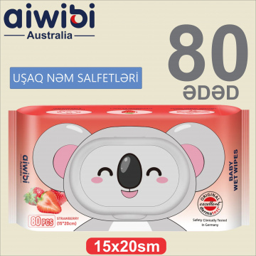 Uşaqlar üçün nəm salfetlər Aiwibi Strawberry 80 əd.