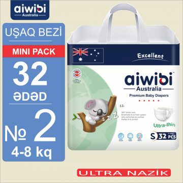 Uşaq bezləri AIWIBI Premium. S (4-8kq). 32 ədəd. Детские подгузники AIWIBI Premium. S (4-8кг). 32 штук.