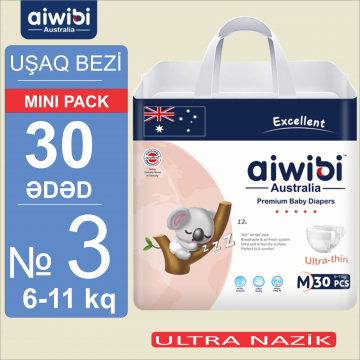 Uşaq bezləri AIWIBI Premium. M (6-11kq). 30 ədəd. Детские подгузники AIWIBI Premium. M (6-11кг). 30 штук.
