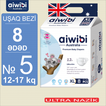 Uşaq bezləri AIWIBI Premium. XL (12-17kq). 8 ədəd. Детские подгузники AIWIBI Premium. XL (12-17кг). 8 штук.