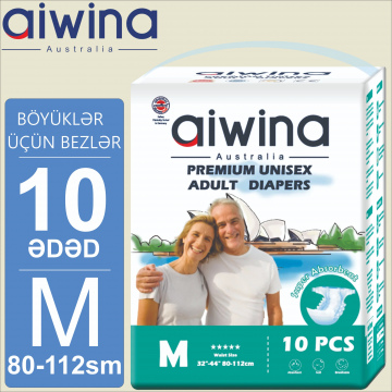 Böyüklər üçün bezlər AIWINA Premium. M (80-112sm). 10 ədəd. Подгузники для взрослых AIWINA Premium. M (80-112см). 10 штук. 