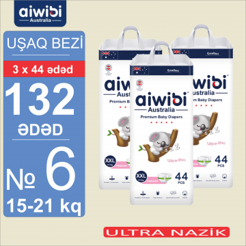 Uşaq bezləri AIWIBI Premium. XXL (15-21kq). 132 ədəd. Детские подгузники AIWIBI Premium. XXL (15-21кг). 132 штук. 