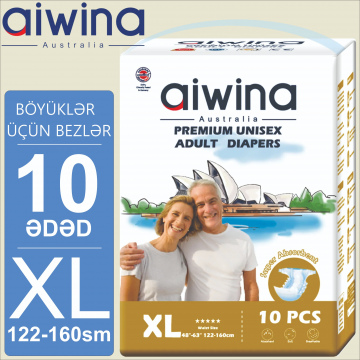 Böyüklər üçün bezlər AIWINA Premium. XL (122-160sm). 10 ədəd. Подгузники для взрослых AIWINA Premium. XL (122-160см). 10 штук. 
