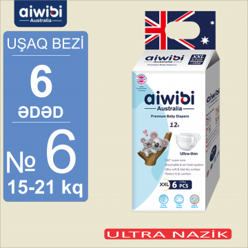 Uşaq bezləri AIWIBI Premium. XXL (15-21kq). 6 ədəd. Детские подгузники AIWIBI Premium. XXL (15-21кг). 6 штук. 
