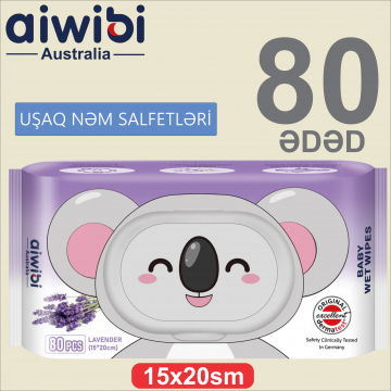 Uşaqlar üçün nəm salfetləri Aiwibi Aroma Lavanda 80 ədəd