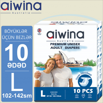 Böyüklər üçün bezlər AIWINA Premium. L (102-142sm). 10 ədəd. Подгузники для взрослых AIWINA Premium. L (102-142см). 10 штук. 